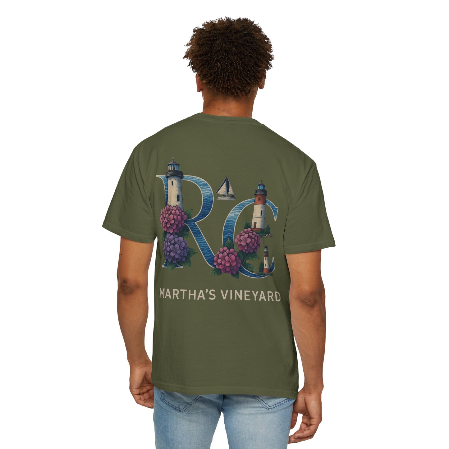 RC Martha’s Vineyard Tee – Nautical Lighthouse & Hydrangea Island Design
