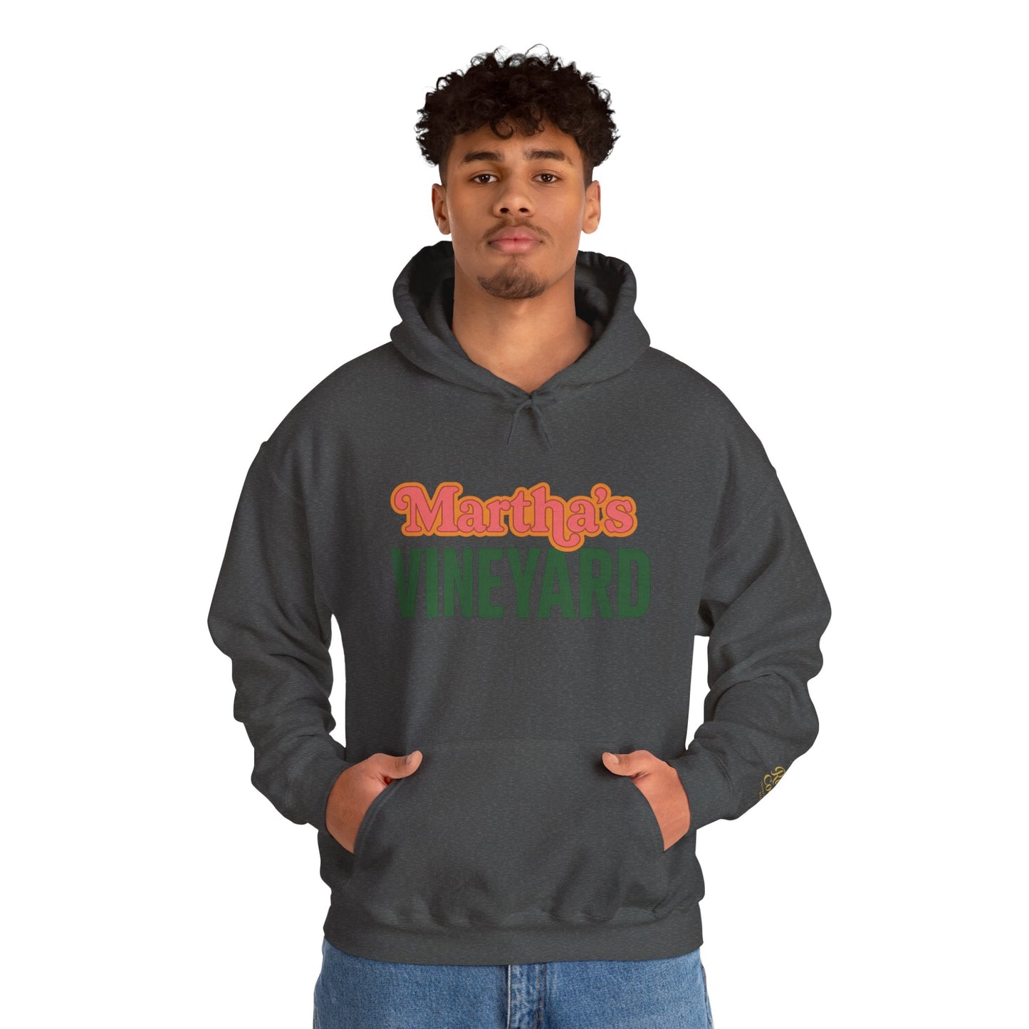 Retro “Martha’s Vineyard” Hoodie – Unisex Heavy Blend, Orange & Green Coastal Desig