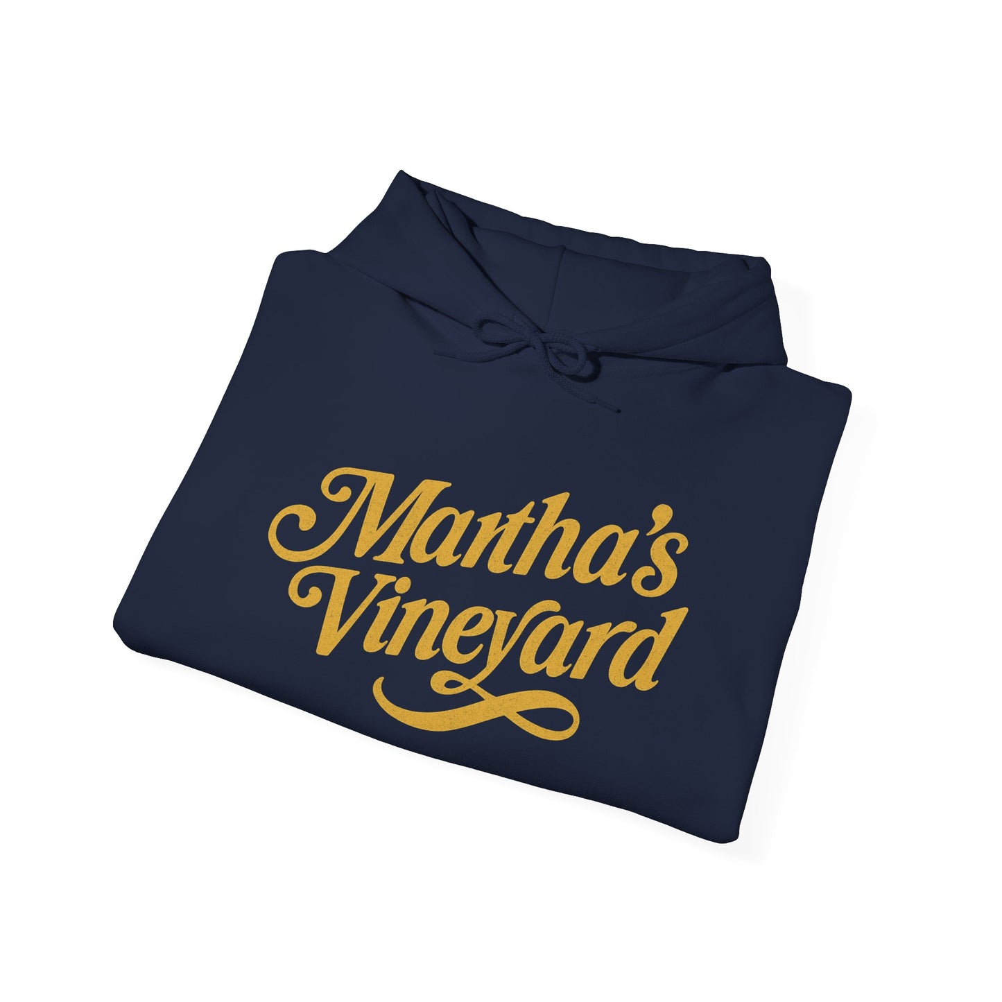 Martha’s Vineyard Hoodie – Unisex Heavy Blend with Cursive Yellow & Black Lettering