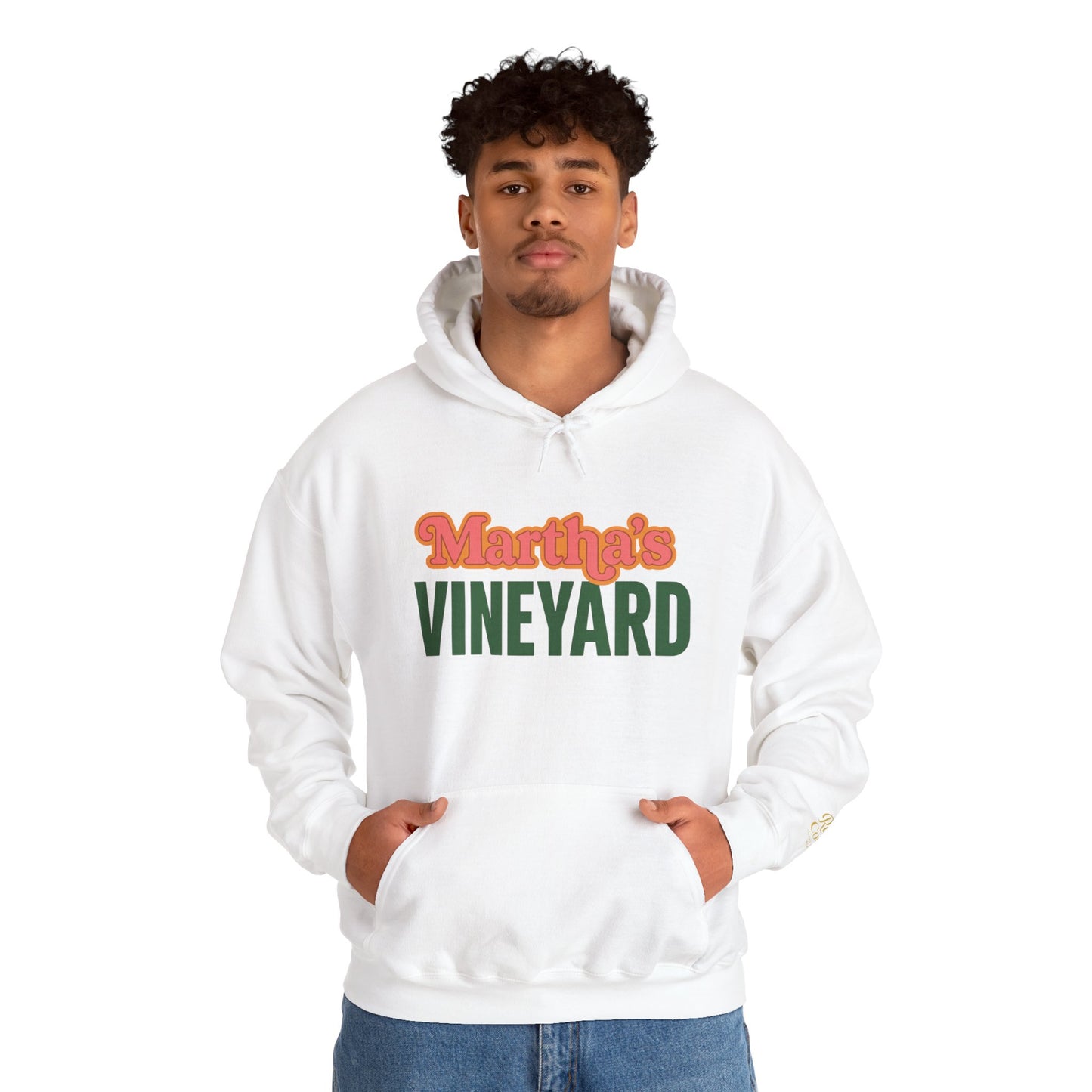 Retro “Martha’s Vineyard” Hoodie – Unisex Heavy Blend, Orange & Green Coastal Desig