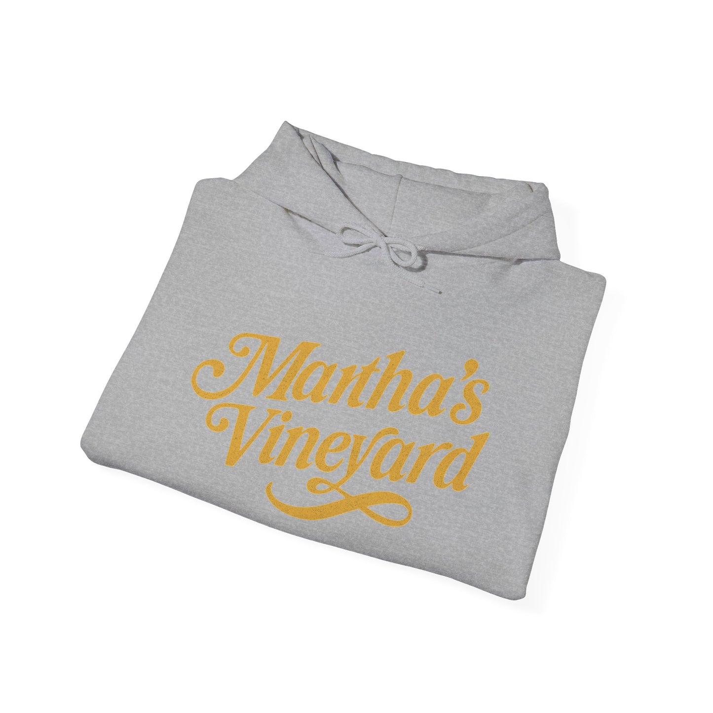 Martha’s Vineyard Hoodie – Unisex Heavy Blend with Cursive Yellow & Black Lettering