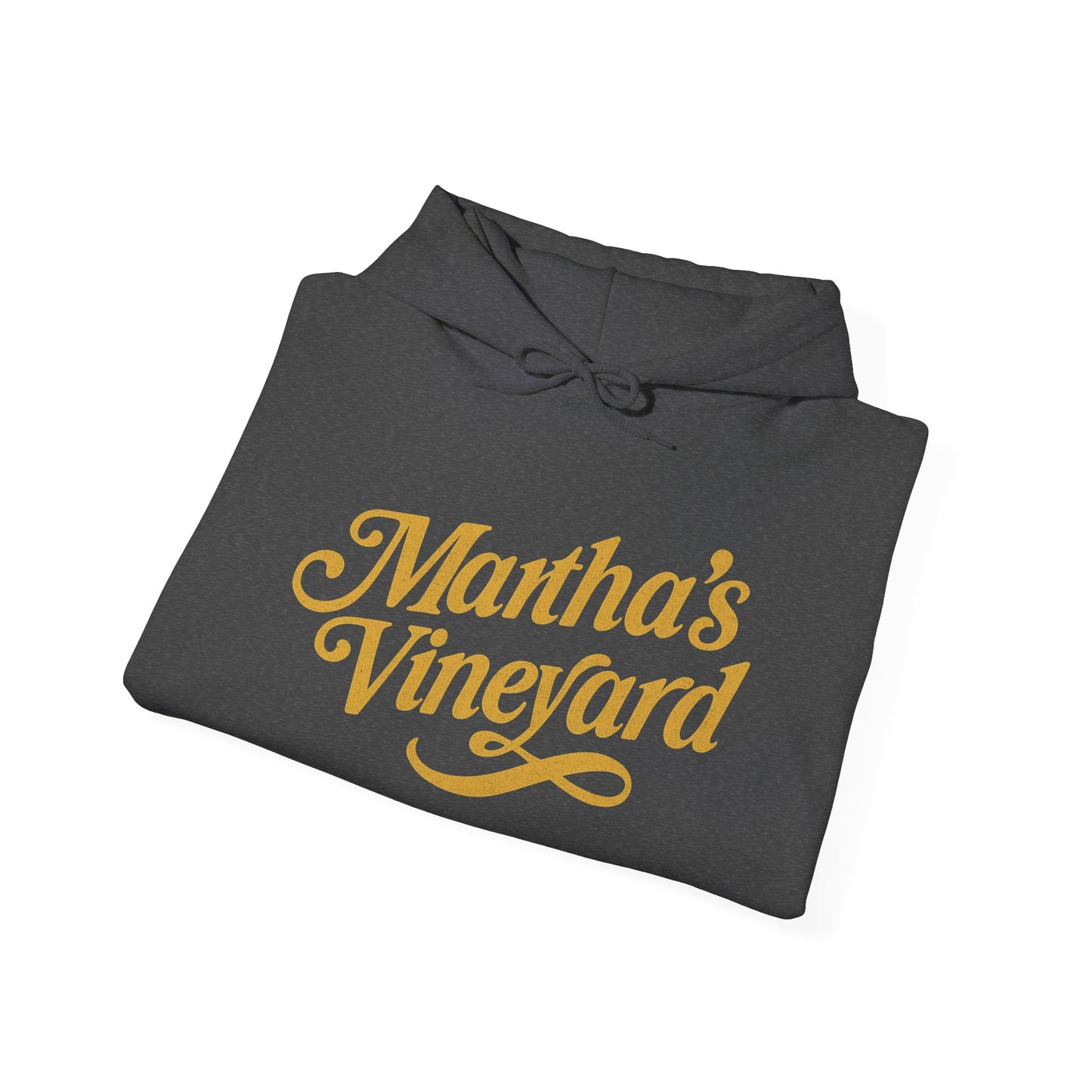 Martha’s Vineyard Hoodie – Unisex Heavy Blend with Cursive Yellow & Black Lettering