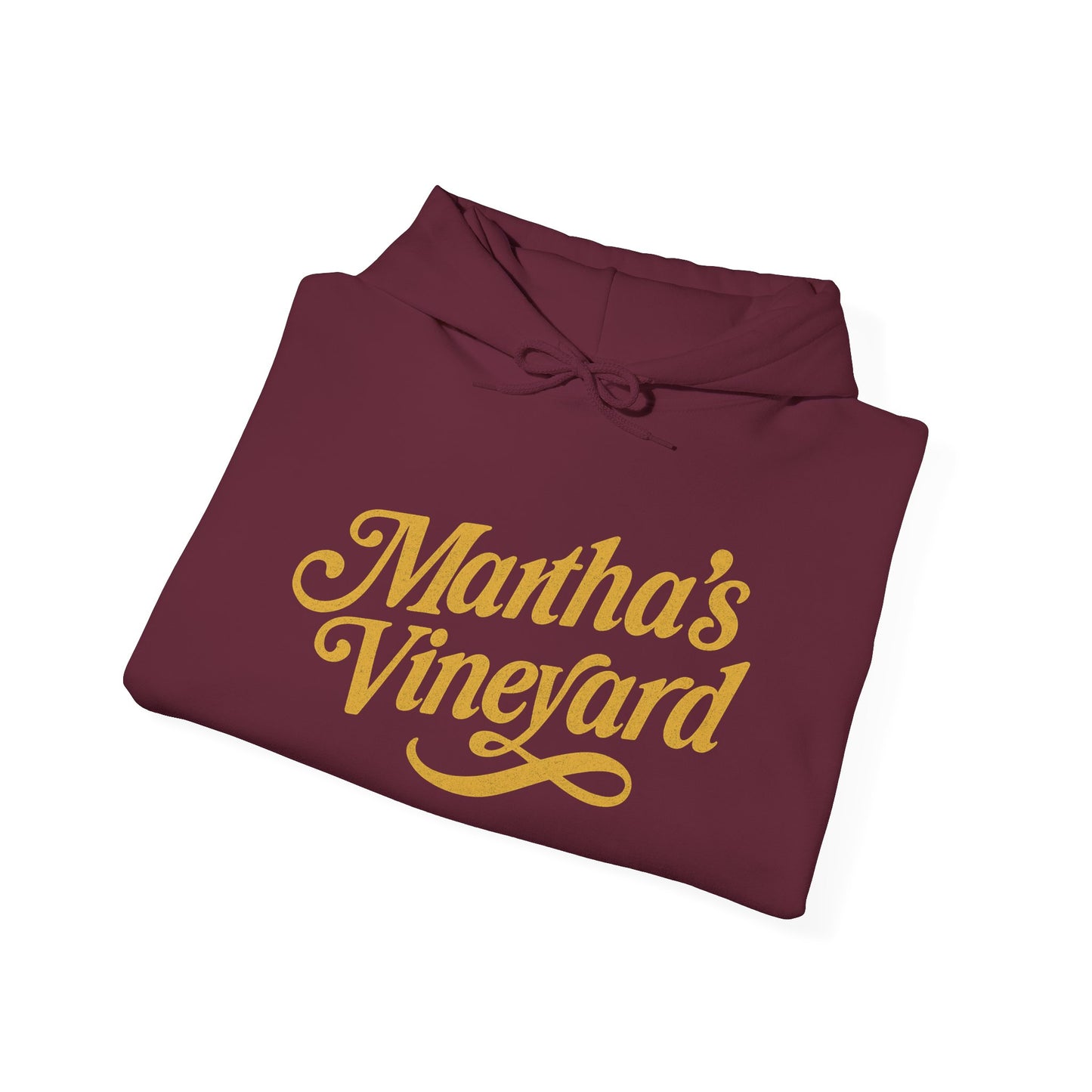 Martha’s Vineyard Hoodie – Unisex Heavy Blend with Cursive Yellow & Black Lettering