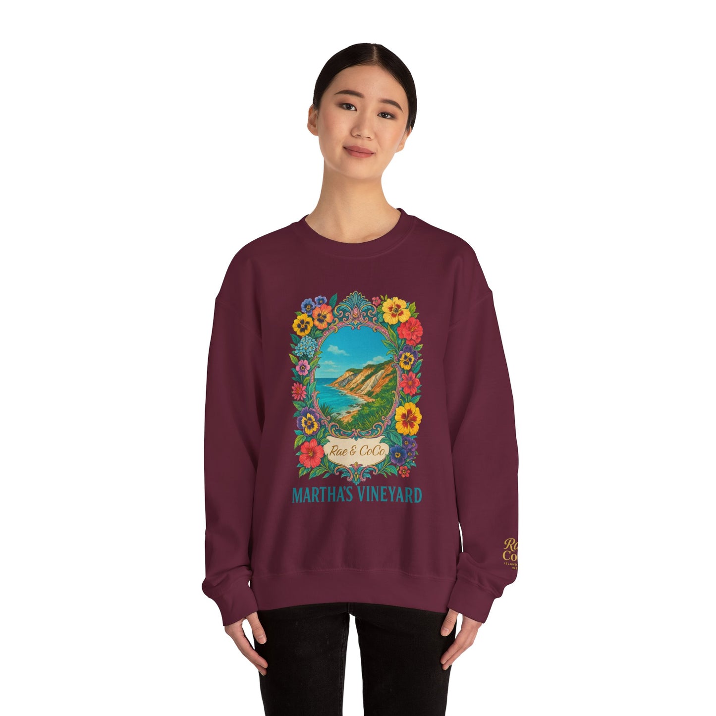 Aquinnah Cliffs Floral Crewneck – Martha’s Vineyard Classic | Unisex Heavy Blend Sweatshirt