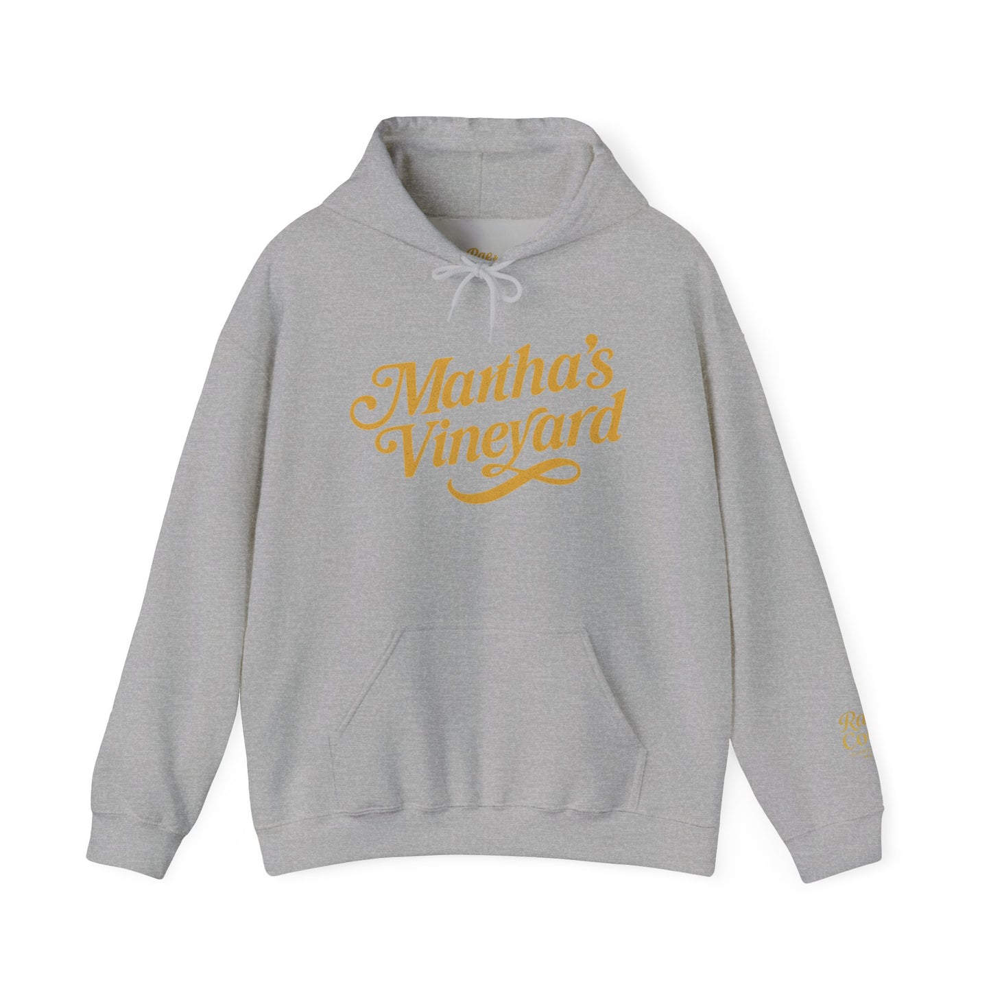 Martha’s Vineyard Hoodie – Unisex Heavy Blend with Cursive Yellow & Black Lettering