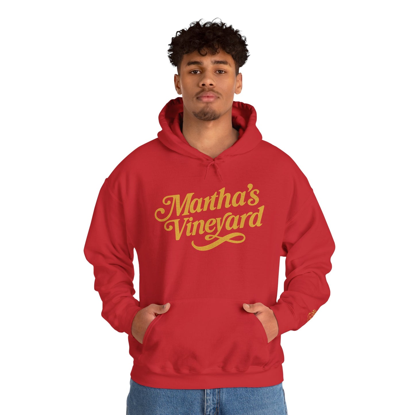 Martha’s Vineyard Hoodie – Unisex Heavy Blend with Cursive Yellow & Black Lettering