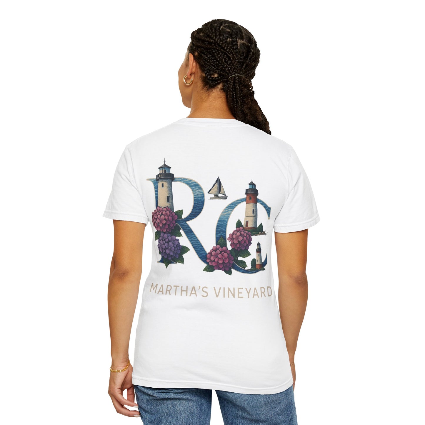 RC Martha’s Vineyard Tee – Nautical Lighthouse & Hydrangea Island Design