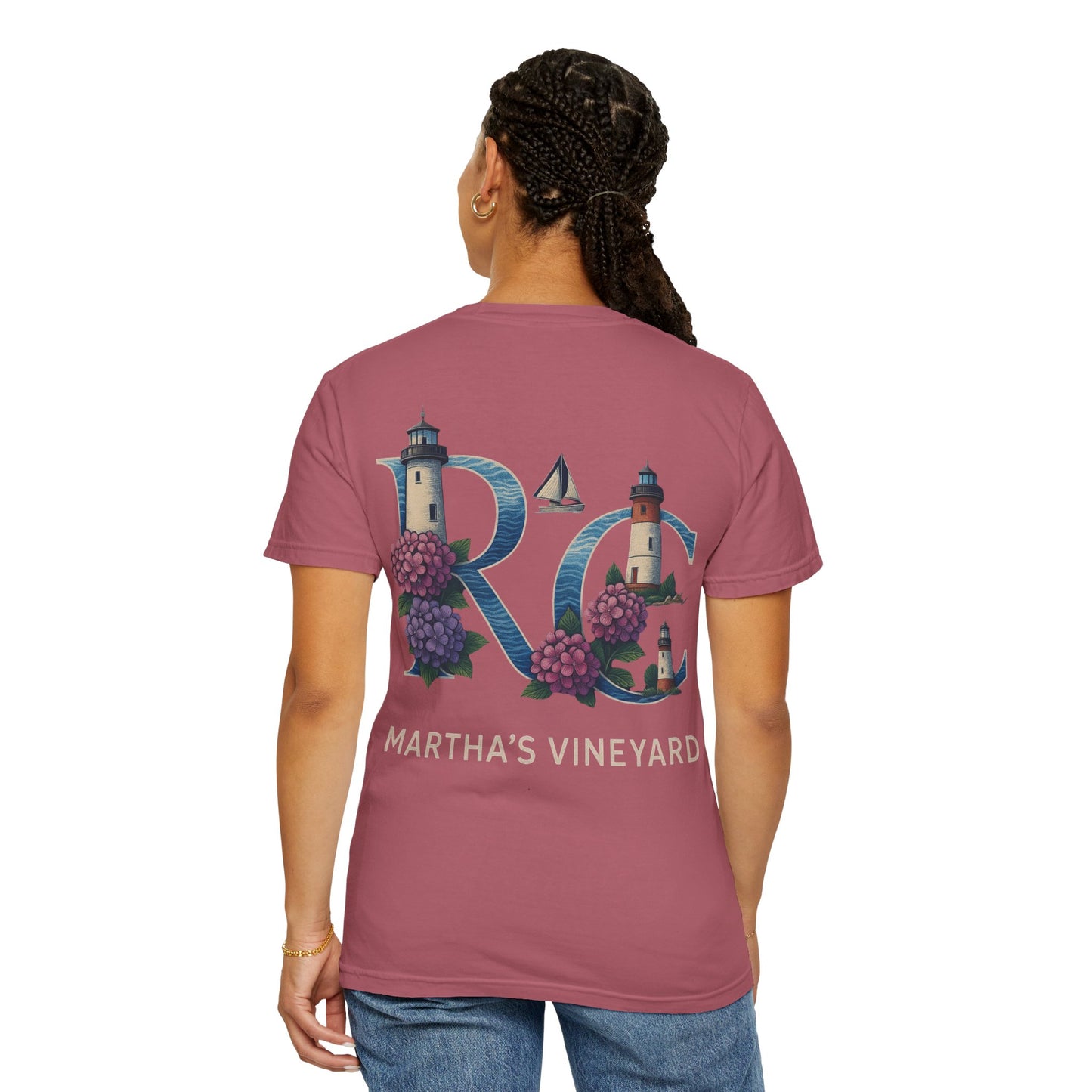 RC Martha’s Vineyard Tee – Nautical Lighthouse & Hydrangea Island Design