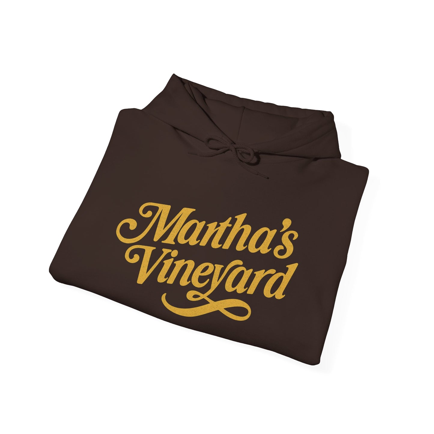 Martha’s Vineyard Hoodie – Unisex Heavy Blend with Cursive Yellow & Black Lettering