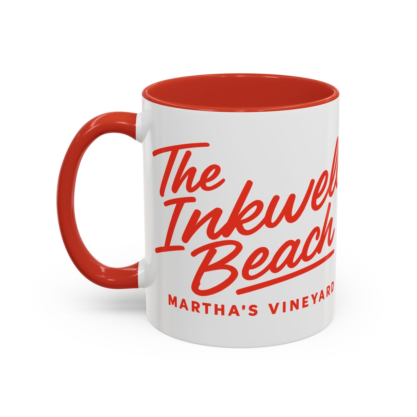 🔴 The Inkwell Beach – Martha’s Vineyard Classic Script Accent Mug (11oz & 15oz)
