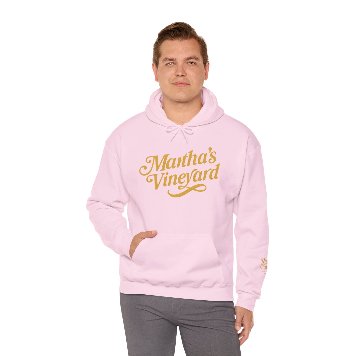 Martha’s Vineyard Hoodie – Unisex Heavy Blend with Cursive Yellow & Black Lettering