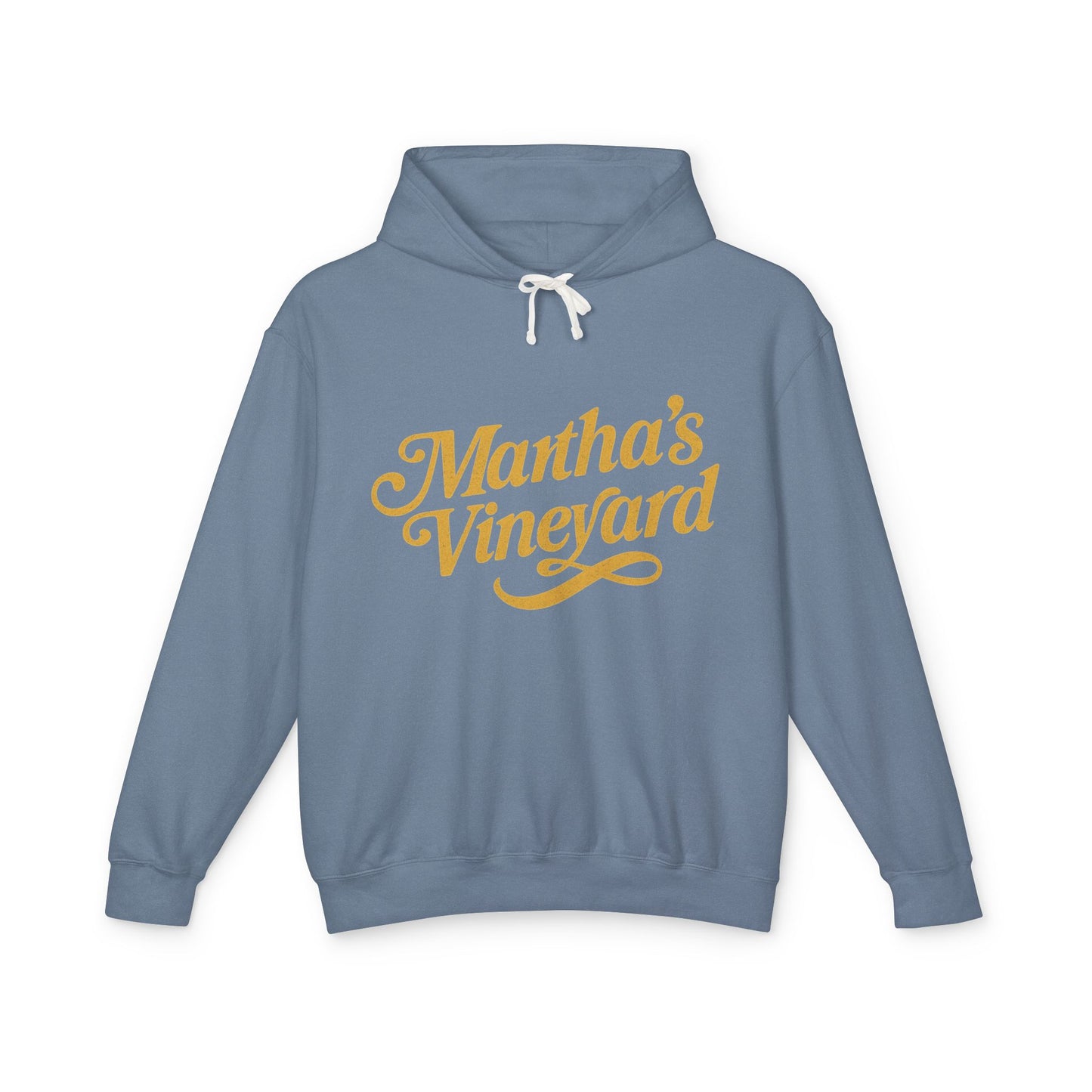 Martha’s Vineyard Hoodie – Unisex Heavy Blend with Cursive Yellow & Black Lettering