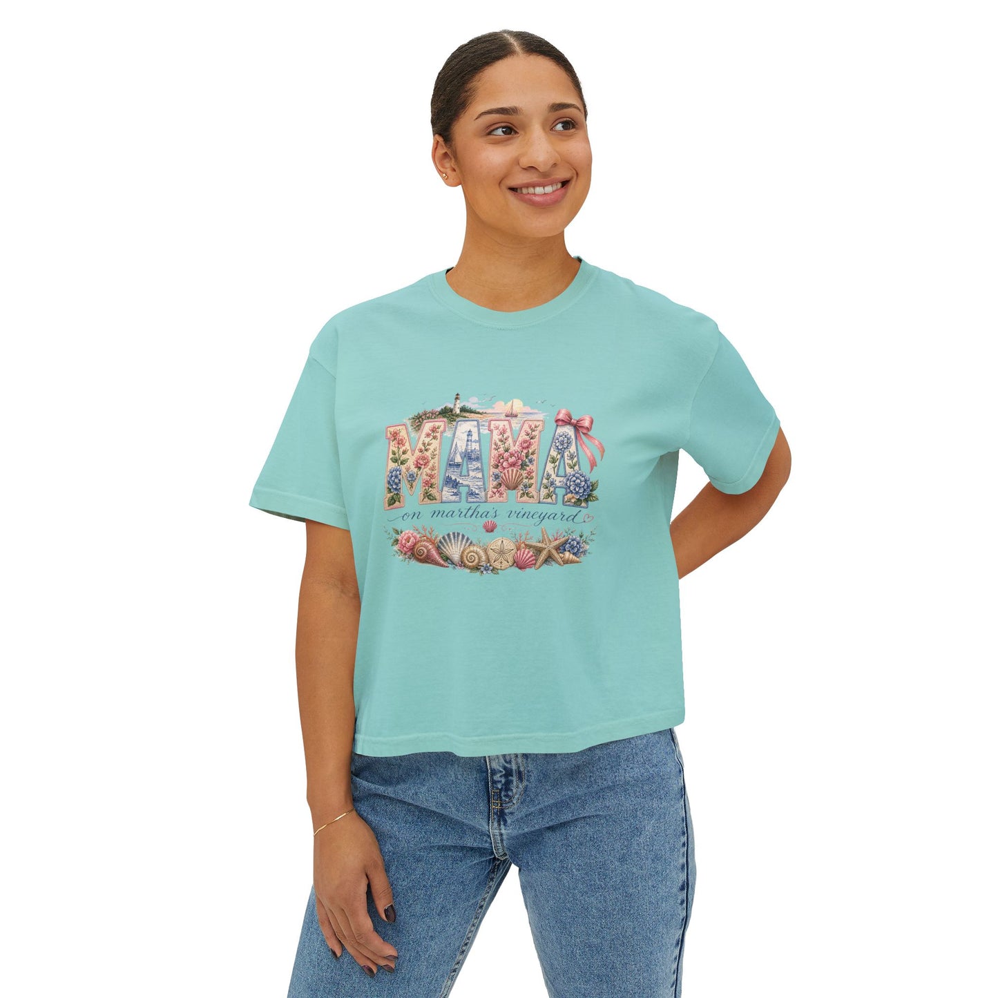 Mama Floral Boxy Tee — Vintage Botanical 'Mama' Graphic T-Shirt