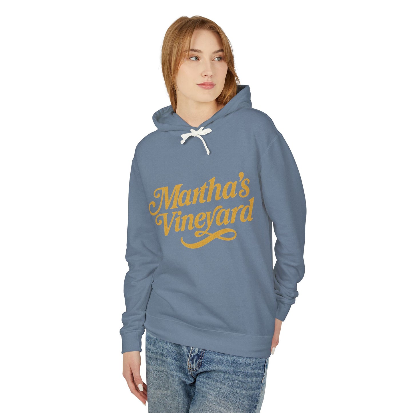 Martha’s Vineyard Hoodie – Unisex Heavy Blend with Cursive Yellow & Black Lettering