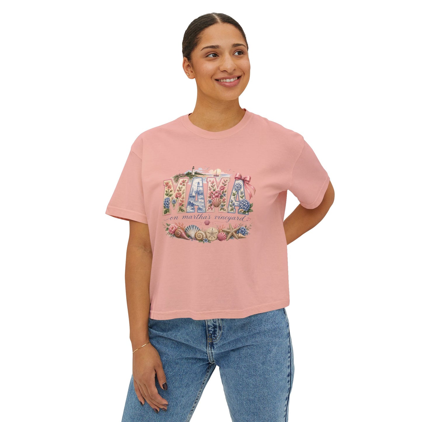Mama Floral Boxy Tee — Vintage Botanical 'Mama' Graphic T-Shirt