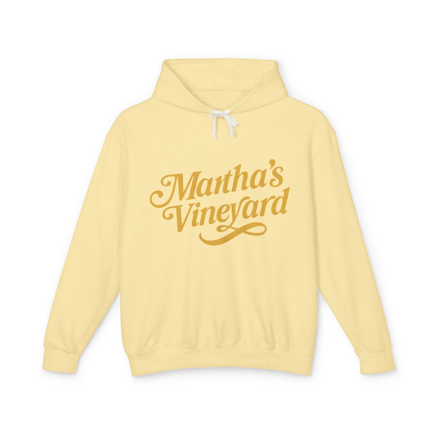 Martha’s Vineyard Hoodie – Unisex Heavy Blend with Cursive Yellow & Black Lettering