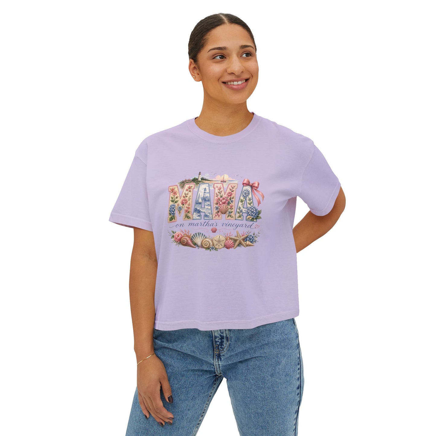 Mama Floral Boxy Tee — Vintage Botanical 'Mama' Graphic T-Shirt