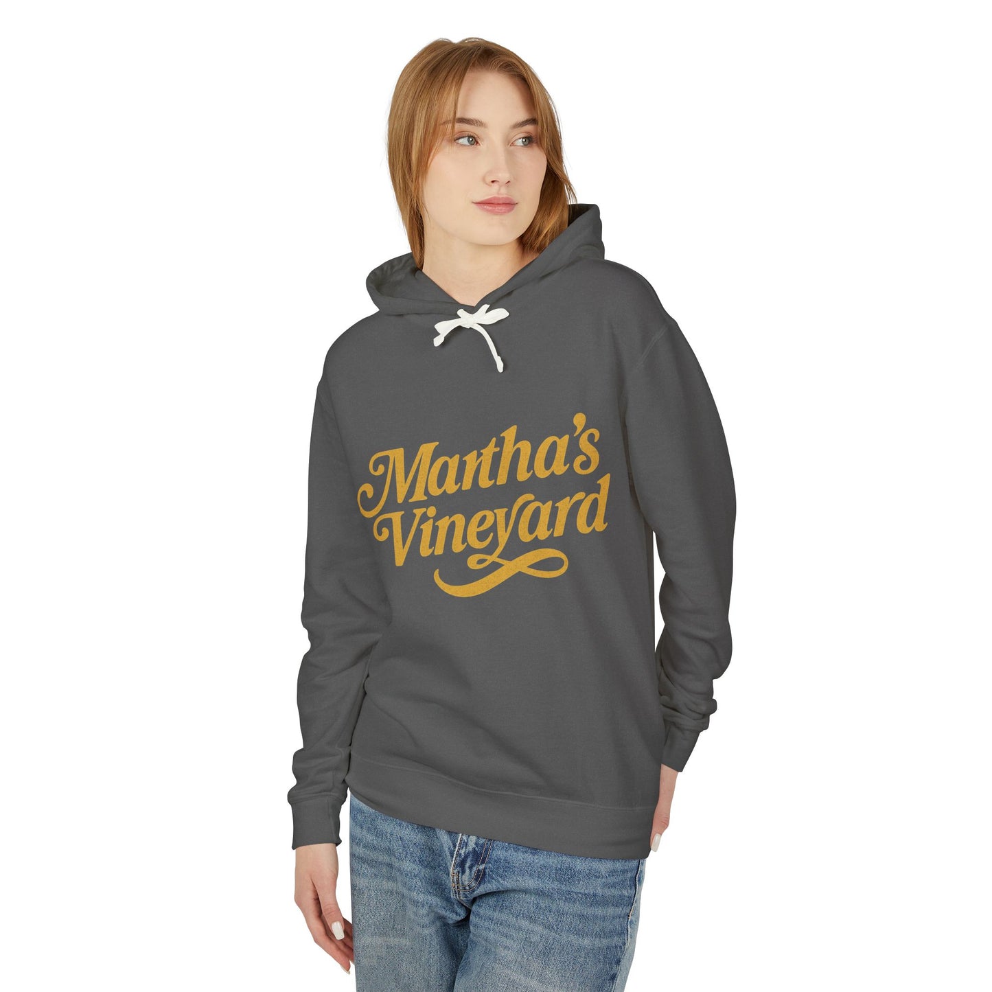 Martha’s Vineyard Hoodie – Unisex Heavy Blend with Cursive Yellow & Black Lettering
