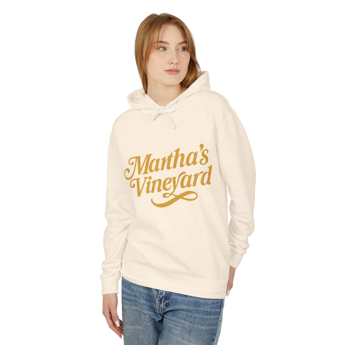 Martha’s Vineyard Hoodie – Unisex Heavy Blend with Cursive Yellow & Black Lettering