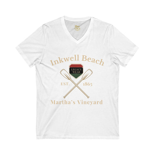 Classic Inkwell Beach V-Neck Tee, Summer Tee, Beach Shirt, Casual Wear, Gift for Beach Lovers, Vintage Style Shirt