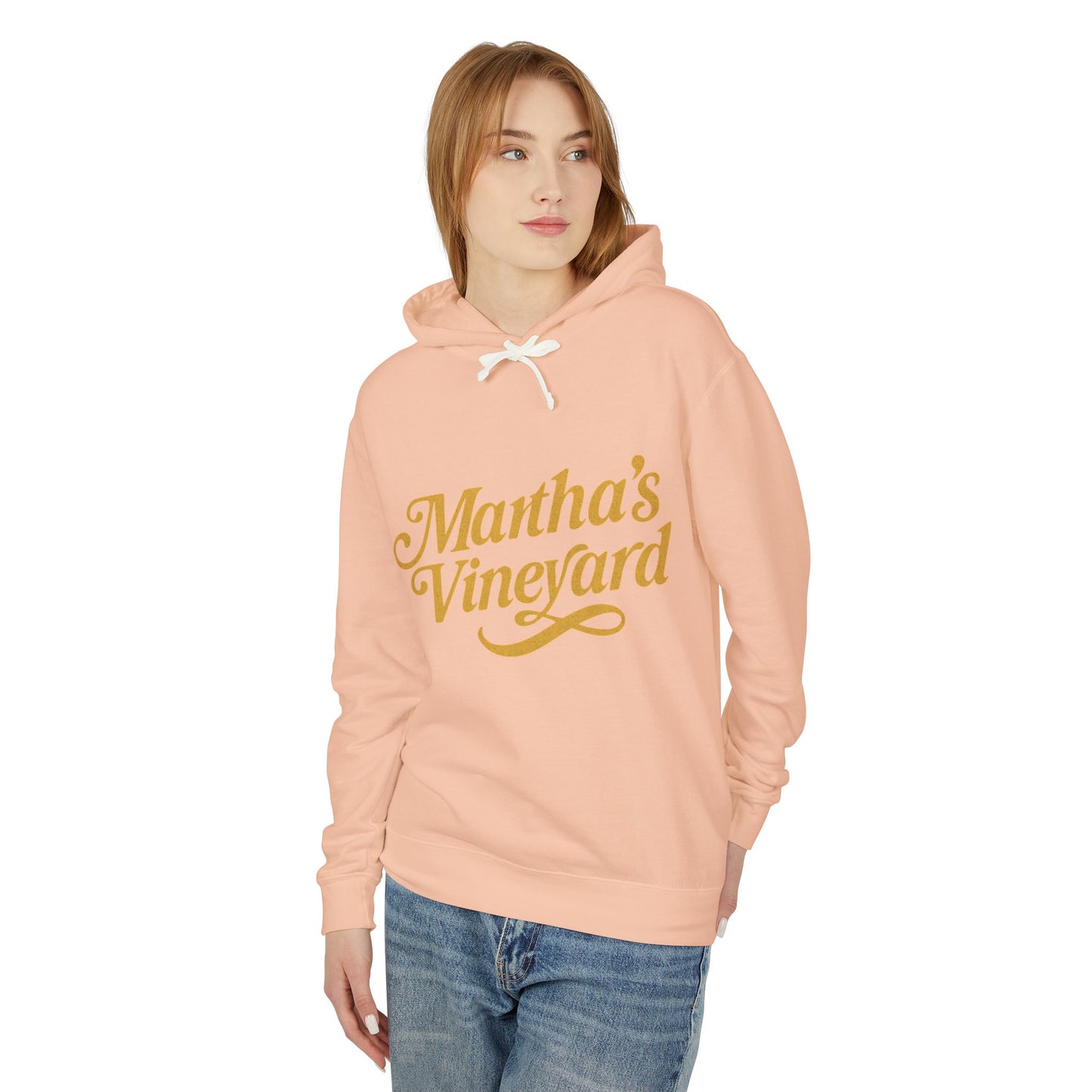 Martha’s Vineyard Hoodie – Unisex Heavy Blend with Cursive Yellow & Black Lettering