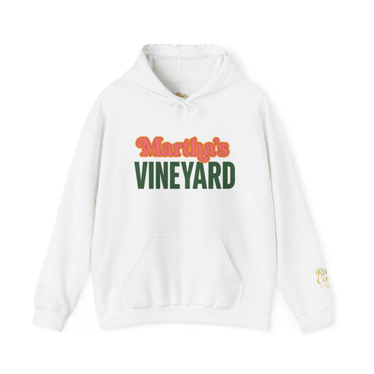 Retro “Martha’s Vineyard” Hoodie – Unisex Heavy Blend, Orange & Green Coastal Desig
