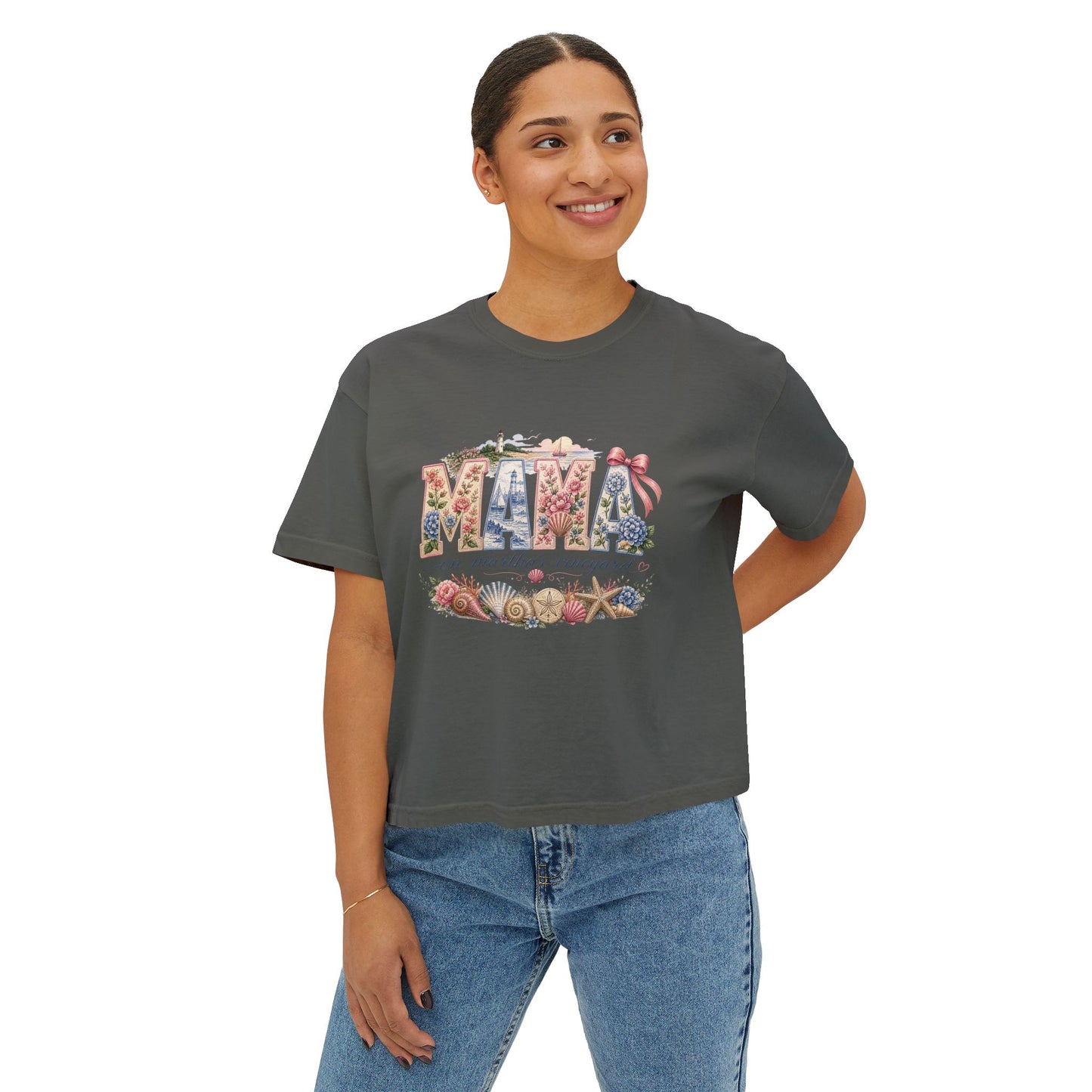 Mama Floral Boxy Tee — Vintage Botanical 'Mama' Graphic T-Shirt