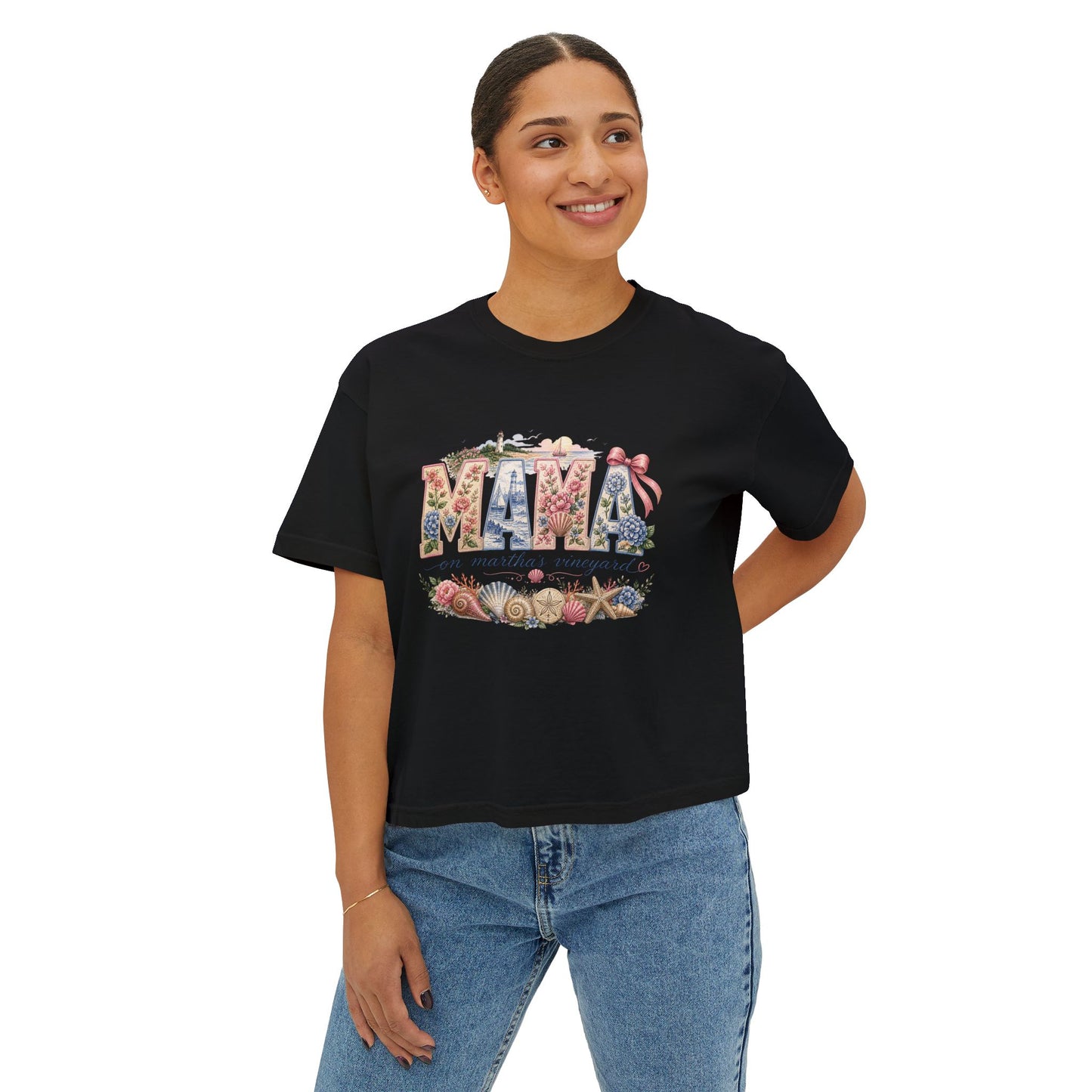 Mama Floral Boxy Tee — Vintage Botanical 'Mama' Graphic T-Shirt