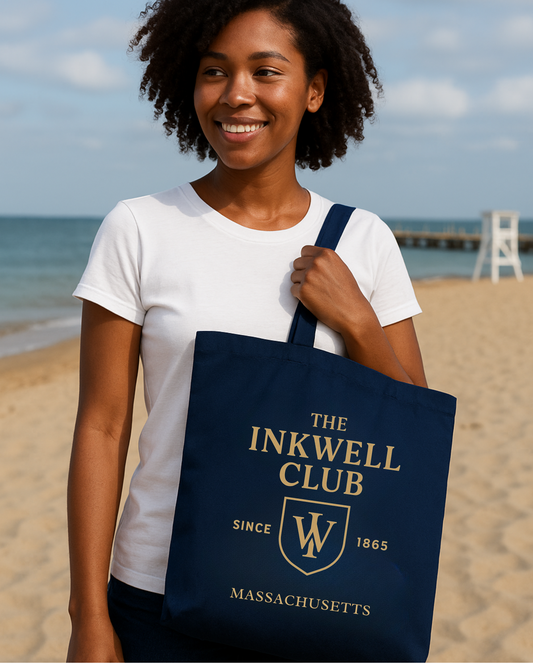 Organic Tote Bag - Inkwell Club Crest Design, Eco-Friendly Long Handle Drop