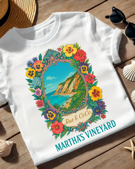 Vintage Floral Martha’s Vineyard Tee – Aquinnah Cliffs & Island Heritage Shirt