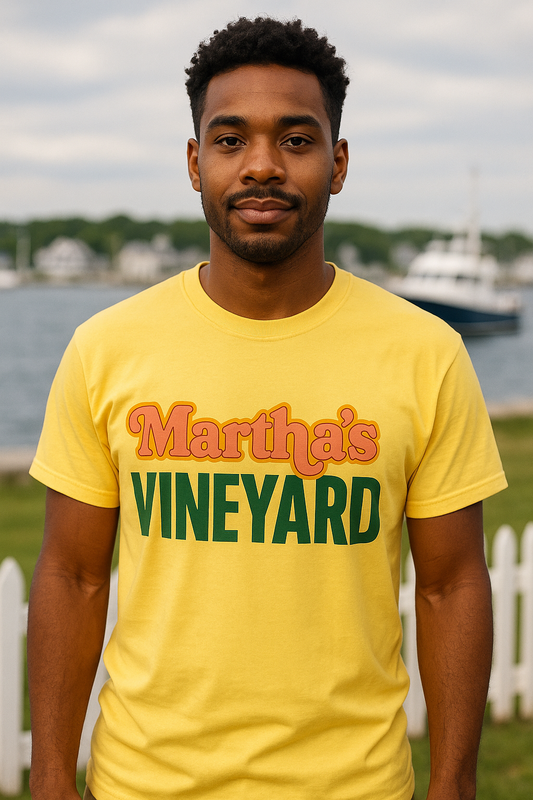 Retro Martha’s Vineyard Tee – Bold Vintage Lettering Unisex Island Shirt