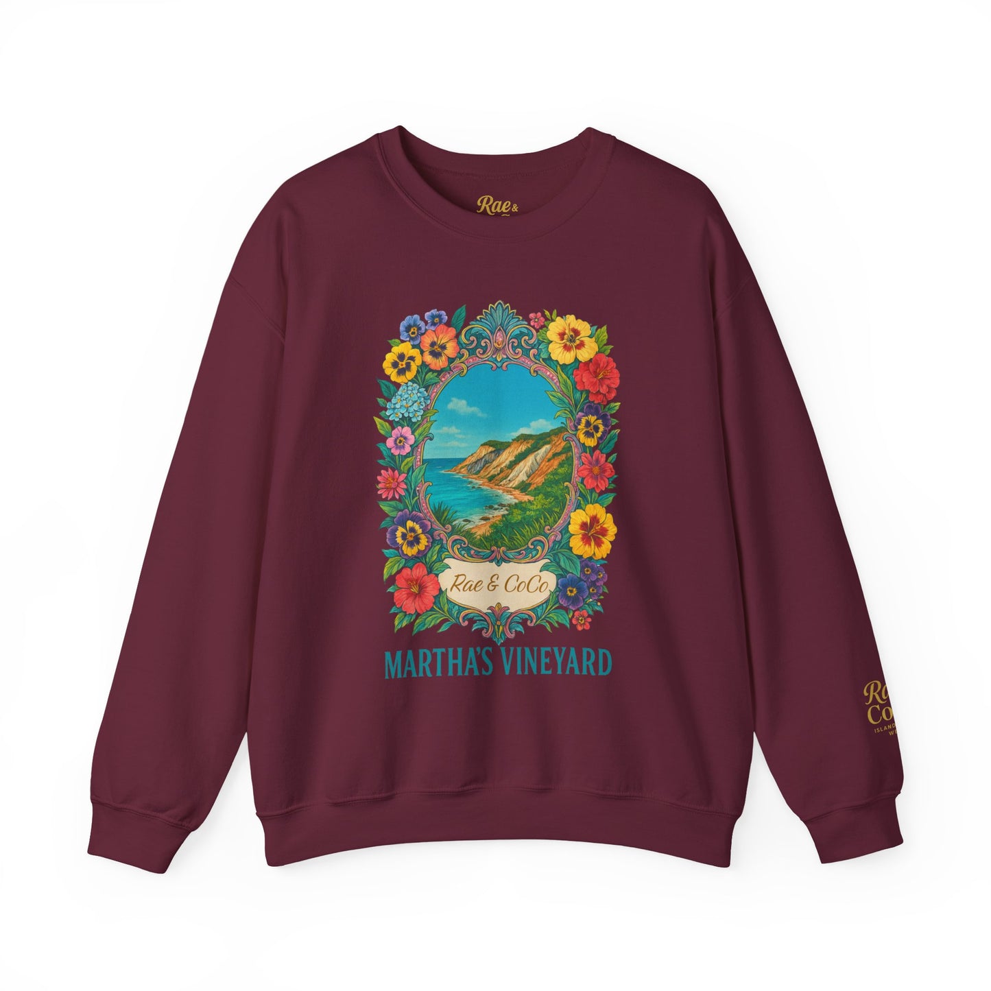 Aquinnah Cliffs Floral Crewneck – Martha’s Vineyard Classic | Unisex Heavy Blend Sweatshirt