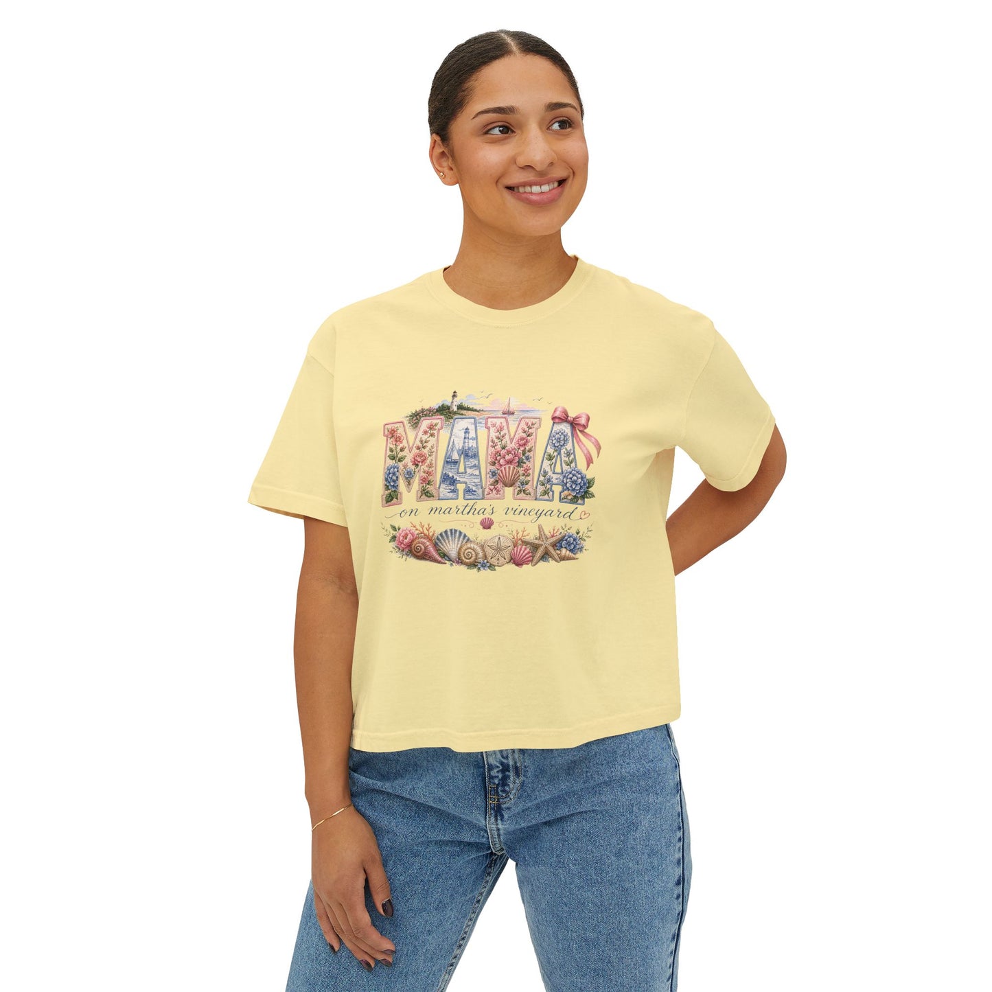 Mama Floral Boxy Tee — Vintage Botanical 'Mama' Graphic T-Shirt
