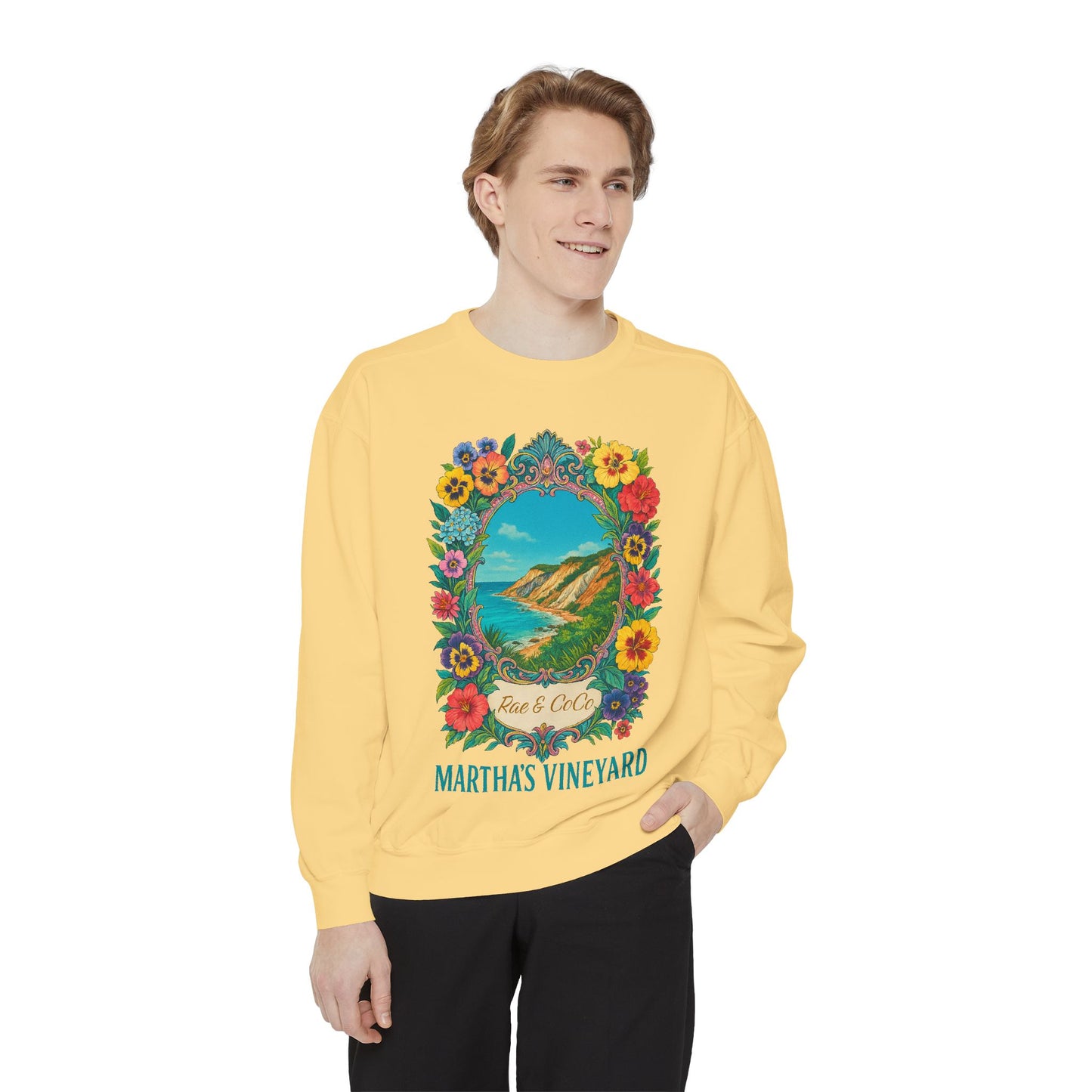 Aquinnah Cliffs Floral Crewneck – Martha’s Vineyard Classic | Unisex Heavy Blend Sweatshirt