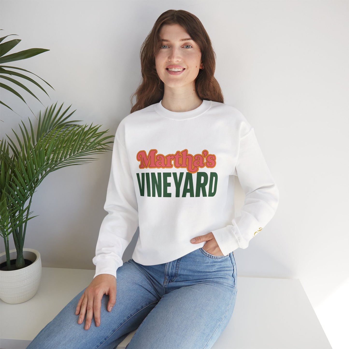 Retro Martha’s Vineyard Crewneck Sweatshirt – Unisex Heavy Blend | Orange & Green Classic Design