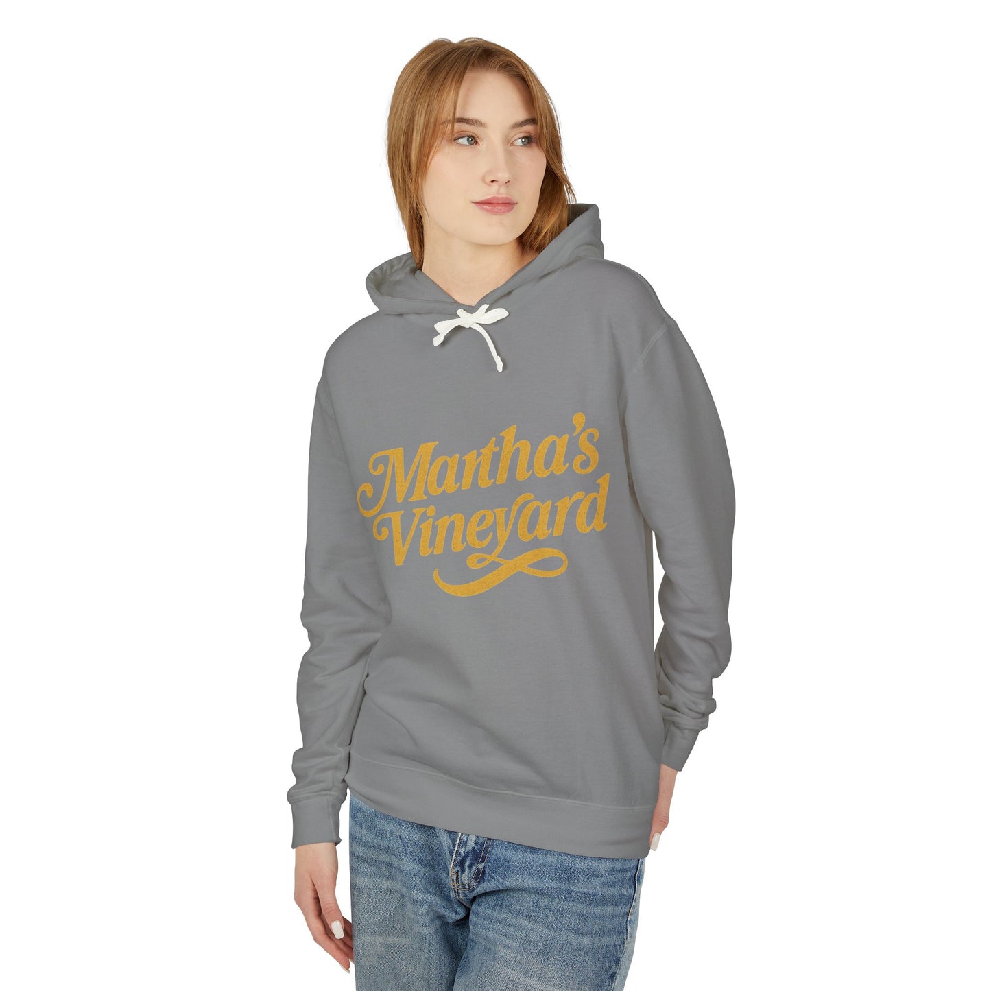 Martha’s Vineyard Hoodie – Unisex Heavy Blend with Cursive Yellow & Black Lettering