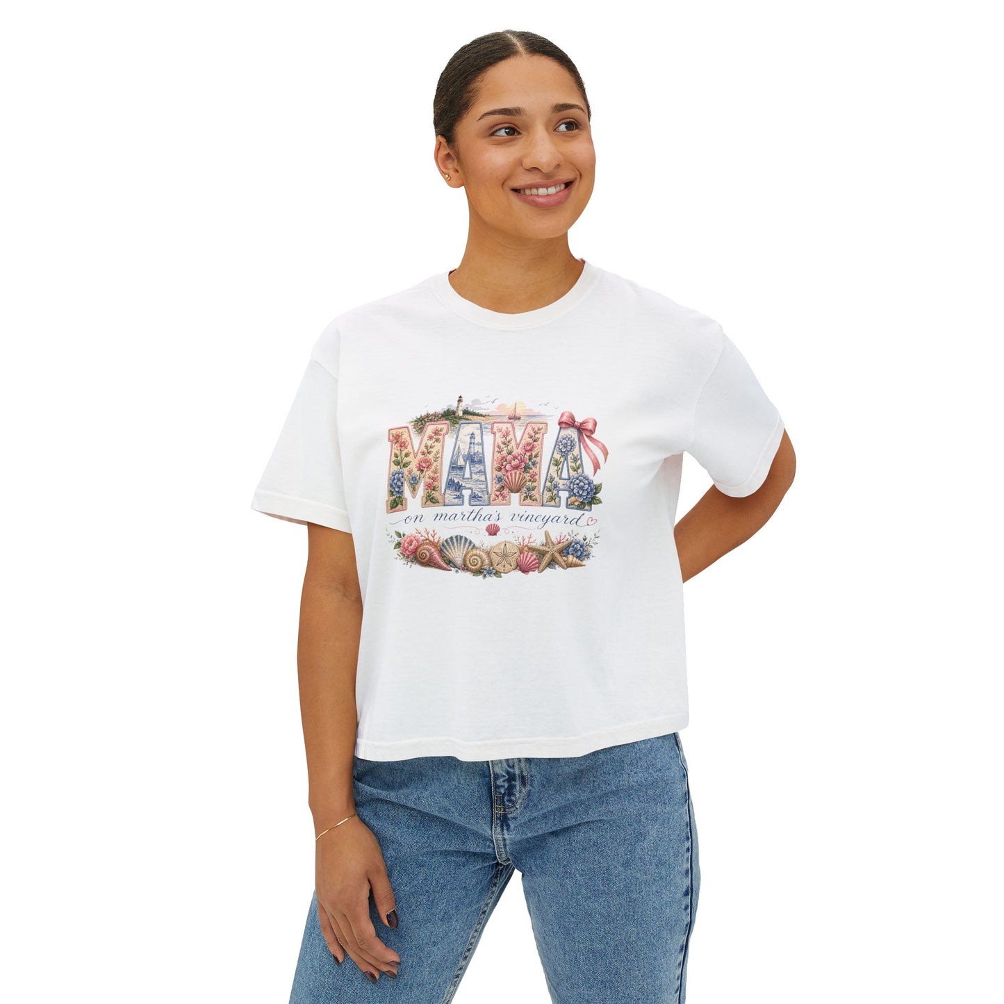 Mama Floral Boxy Tee — Vintage Botanical 'Mama' Graphic T-Shirt