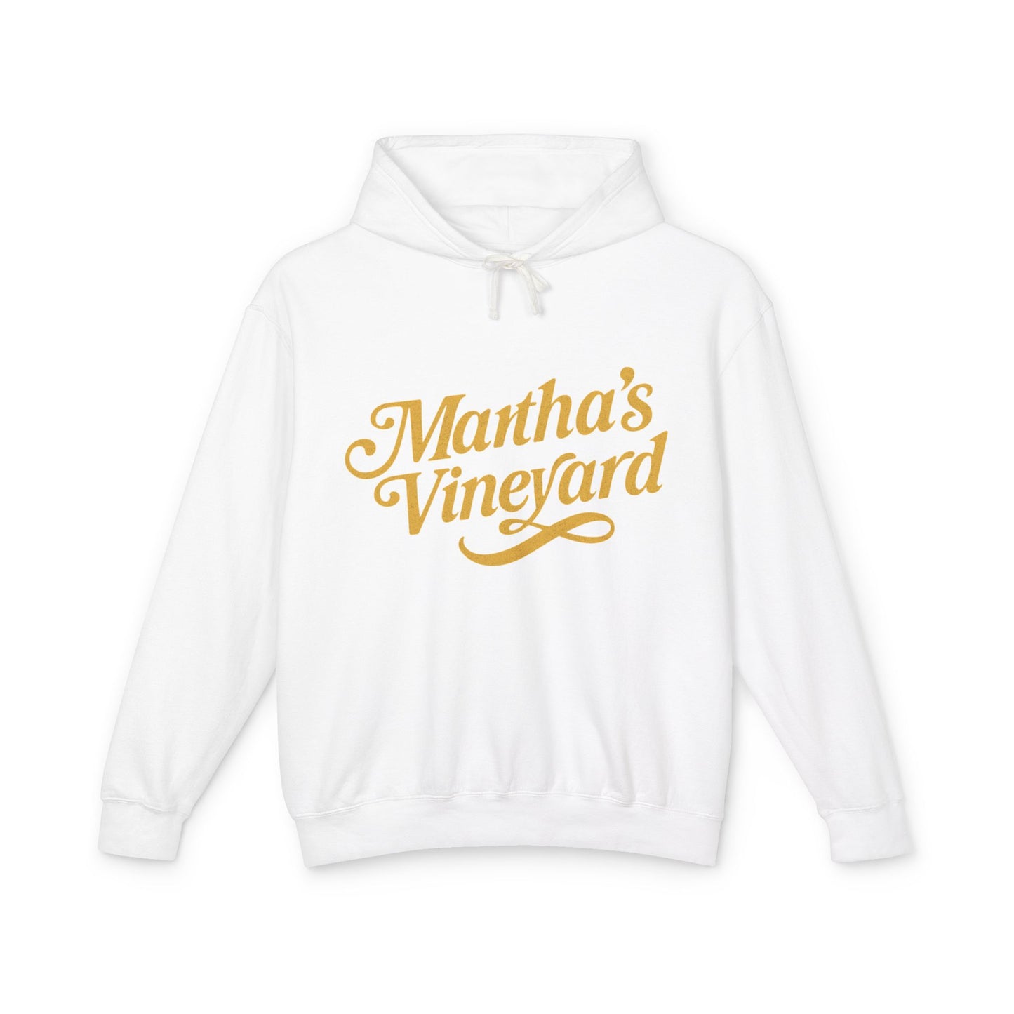 Martha’s Vineyard Hoodie – Unisex Heavy Blend with Cursive Yellow & Black Lettering