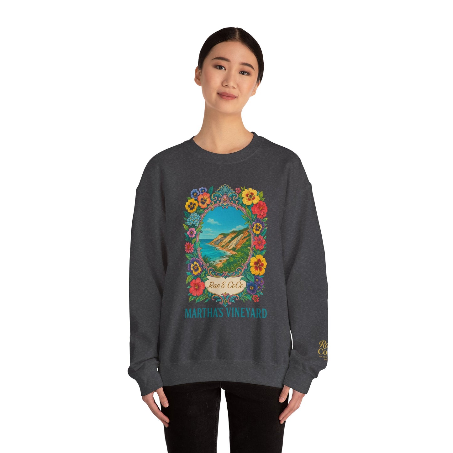 Aquinnah Cliffs Floral Crewneck – Martha’s Vineyard Classic | Unisex Heavy Blend Sweatshirt